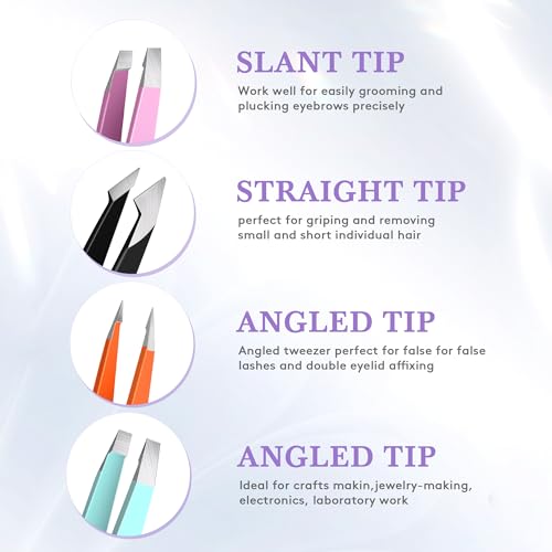 BEDACE Precision Tweezers Set - Stainless Steel Slant, Pointed, Flat, Hook