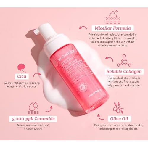 TONYMOLY Wonder Ceramide Mochi Micellar Foam Cleanser ? Gentle Korean Face Wash with Ceramides, Cica & Aloe ? Hydrating Daily Cleanser for All Skin Types