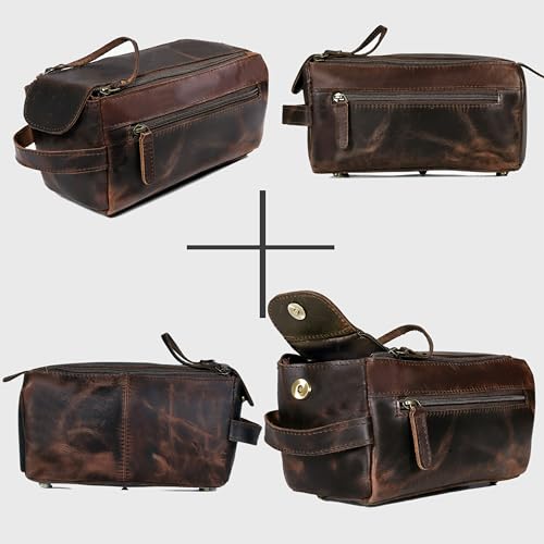cuero Genuine Buffalo Leather Unisex Toiletry Bag Travel Leather Dopp Kit Made With High Class Buffalo Leather
