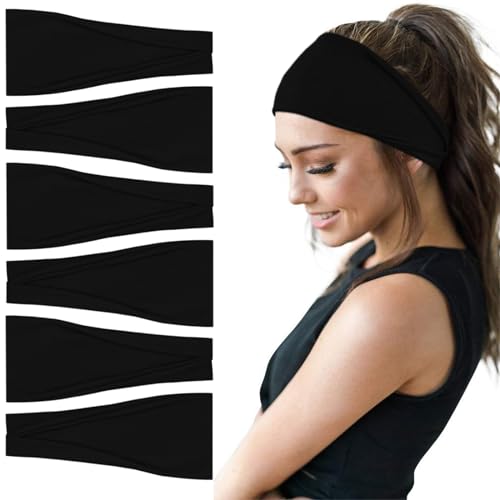 Wide Yoga Headbands for Women (6-Pack) - Stretch Sweat Absorbing