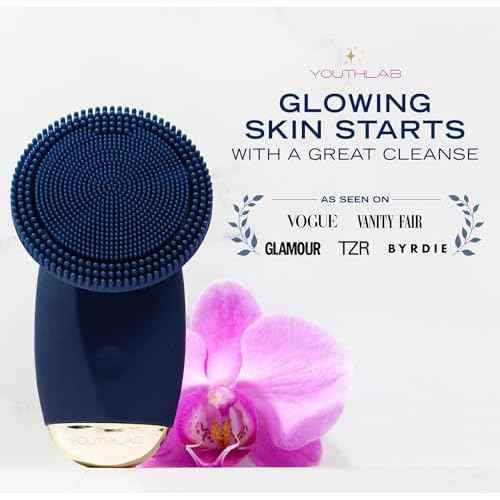 SoniGlow Silicone Facial Cleansing Brush ? Electric Vibrating Skincare Scrubber Tool for Deep Pore Cleansing, Gentle Massage, Makeup Removal, Waterproof and Rechargeable (Navy)