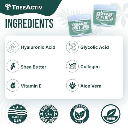 TreeActiv Rough and Bumpy Skin Lotion, 8 fl oz, With Hyaluronic Acid, Shea Butter and Vitamin E, Nourishing Lotion for Rough and Bumpy Skin, Moisturizing Strawberry Legs, For All Skin Types