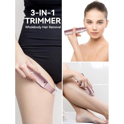 3-in-1 Electric Razor for Women - Waterproof Bikini Trimmer,Rechargeable Electric Shaver for Lady,Pubic Hair Trimmer Women,Personal Trimmer Groomer for Body Hair (Rose Golden,RG-1)