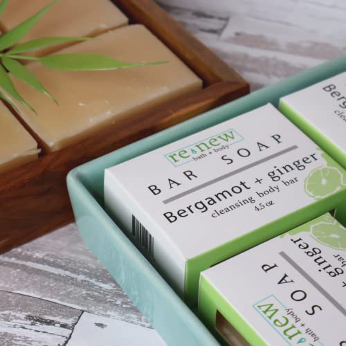 renew bath + body Natural Bar Soap, Bergamot & Ginger, Handmade in the USA by Cold Process with a Moisturizing Oil Blend Infused with Shea Butter - 3 Pack, 4.5 ounce bars