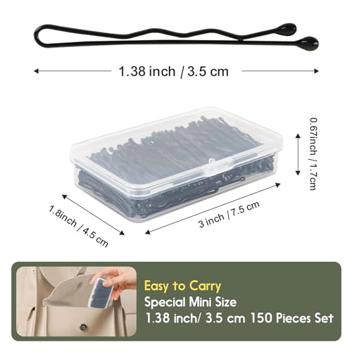 150 Count Mini Bobby Pins 1.38 inch Black with Storage Box
