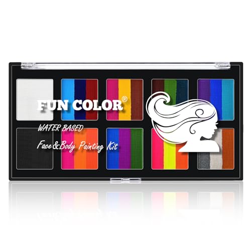10 Color Rainbow Face Paint Kit with Stencils & Brushes