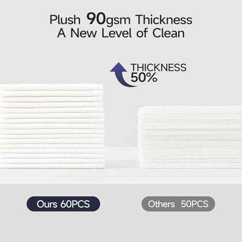 ECOLOOK Disposable Face Towel XL-60 Count Upgraded Thick Facial Towels, Ultra Soft Clean Face Towels Disposable, 10"x12" & 90 GSM, Ideal for Sensitive Skin?-1 PACK
