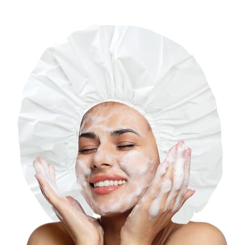 Super Jumbo Waterproof Shower Cap for Women - 2 Pack Black & White