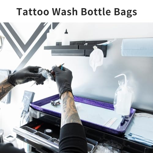 ZHOOGE 250pcs Tattoo Wash Bottle Bags 9.86 in X 5.91 in White Transparent Odorless Disposable Squeeze Wash Bottle Bags for Tattoo Bottles Tattoo Supplies Tattoo Kits