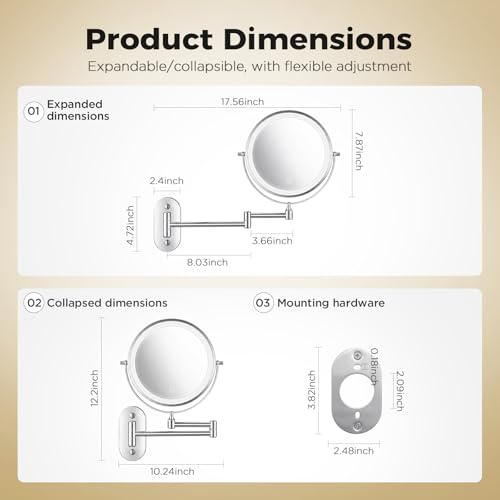 Tubbede 8 Inch Wall Mounted Makeup Mirror with 1X/30X Magnification & Rechargeable 4000mAh Battery