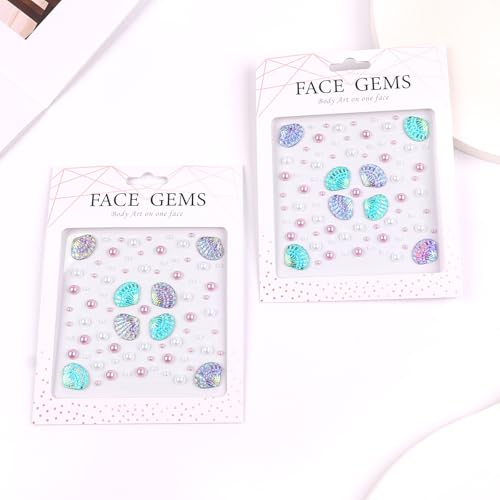 Mermaid Face Gems Stickers, Pearl & Shell Jewels for Parties