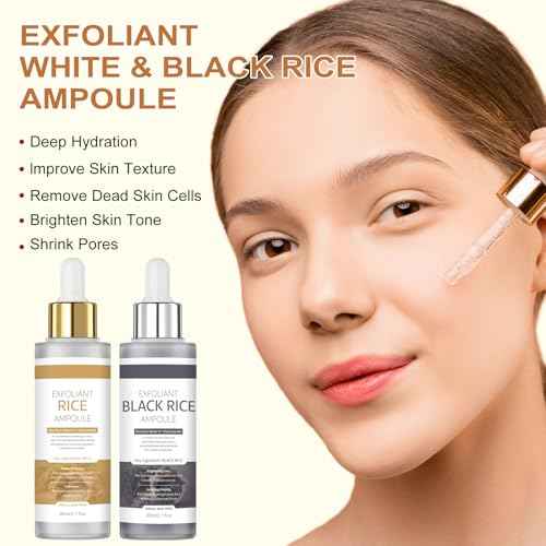 Black Rice Exfoliant,Peel Shot Glow Rice Ampoule Duo Set White and Black Rice Exfoliating facial mask .Reduce blackheads, shrink pores, suitable for all skin types, 2.7 Fl Oz (Pack of 2)