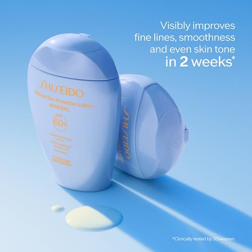 Shiseido Ultimate Sun Protector Lotion Mineral SPF 60+ - Sheer, Broad-Spectrum Sunscreen for Face & Body - Visibly Improves Fine Lines, Smoothness & Skin Tone - Fragrance Free, All Skin Types