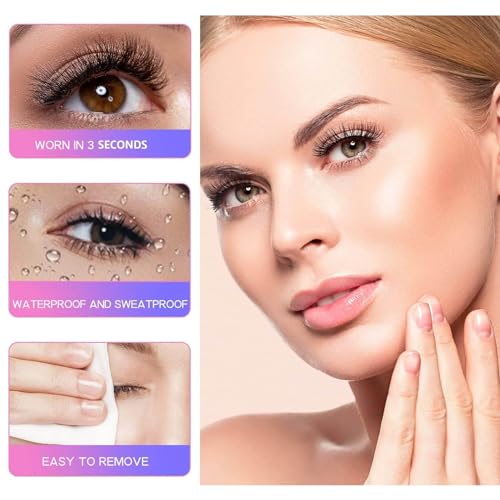 6 Pcs Self Adhesive Eyelashes, Reusable Self Adhesive Eyelashes, No Glue Eyelashes and Easy to Put On, Reusable Adhesive Eyelashes Natural Look