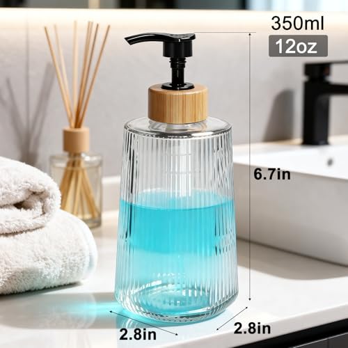 Glass Soap Dispenser 12oz with Bamboo Pump