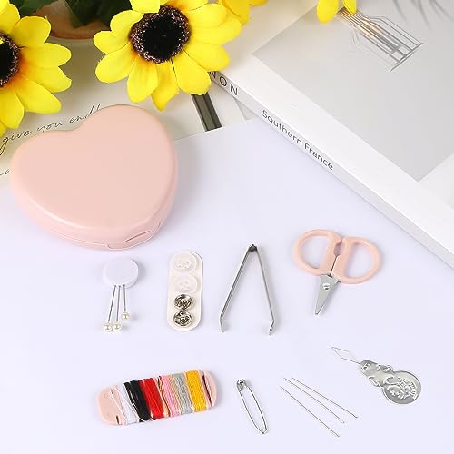 Heart-Shaped Travel Sewing Kit with Scissors & Needles - Pink Portable Repair Set