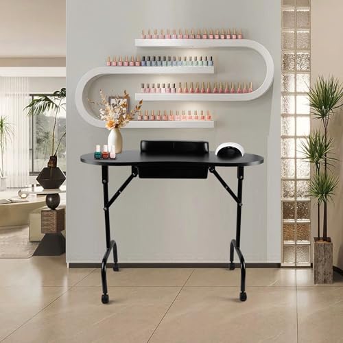 37" Portable Manicure Table with Lockable Wheels & Storage