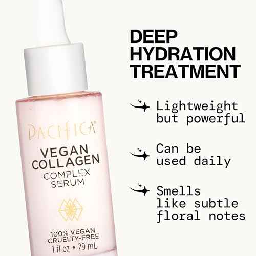 Pacifica Vegan Collagen Complex Face Serum Anti Aging Hydrating Serum w/Hyaluronic Acid for Plumping & Firming Collagen Boosting Facial Serum for Fine Lines & Wrinkles Clean Dermatologist Tested