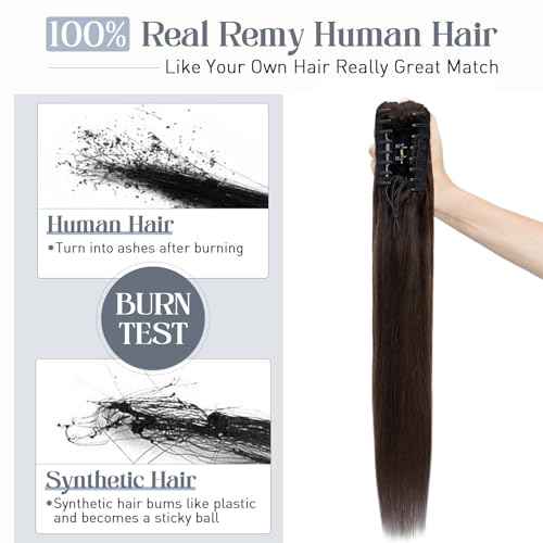 Rich Choices Claw Clip Ponytail Extension Human Hair #2 Dark Brown Real Hair Ponytail Extension Balayage 14 Inch Clip In Long Ponytail Hair Extensions Straight For Women 105g One Piece