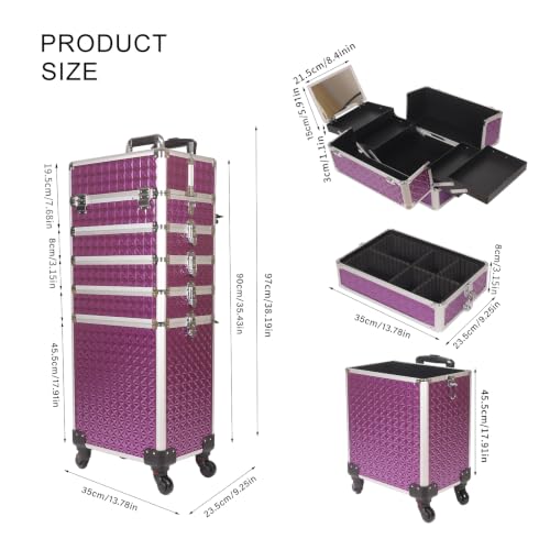 Rolling Makeup Train Case 6-in-1 with Mirror & Lock