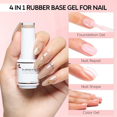 Nicedeco Builder Nail Gel 15ML 7 in 1 Clear Builder Base Gel, 6 Pcs Rubber Base Gel Polish for Nails