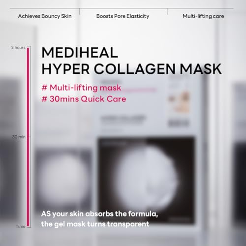Mediheal Hyper Collagen - Collagen Real Deep Mask, Overnight Firming & Hydrating Gel Mask, Pore Appearance Refining, Plumping & Elasticity Care, Korean Skincare (10ea)