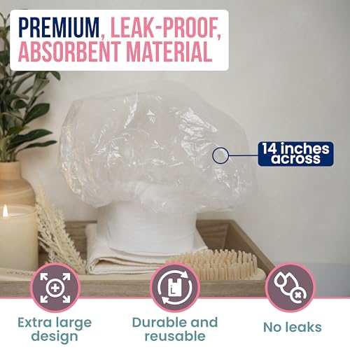 Reusable Leak-Proof Extra-Large Shower Caps for women & Processing Clear Plastic Caps (10 Pack) ? Wide Comfort Band & Durable Hair Protection