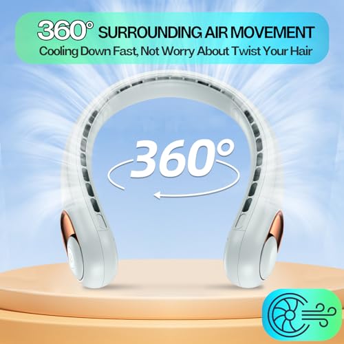 KIDEE Neck Fan, Portable Fan, Neck Fans Rechargeable, Upgraded LED Display, 4000 mAh Battery Operated, 3 Speeds Adjustable Personal Wearable Fan, Gifts for Women Men, Greenish White