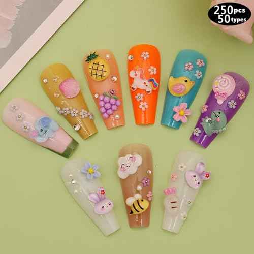 250pc 3D Nail Charms Set - Diverse Shapes & Colors for Acrylic Nails & DIY Crafts (#2)