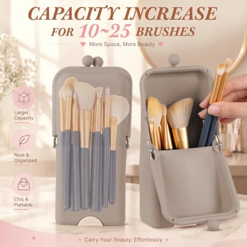 Kacctyen Oatmeal Silicone Standing Makeup Brush Case Travel Organizer
