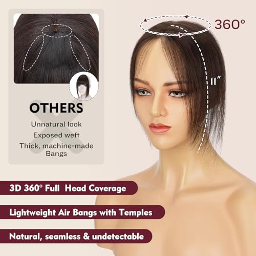 TESS Human Hair Toppers for Women - Clip-In Bangs, 11 Inch Dark Brown