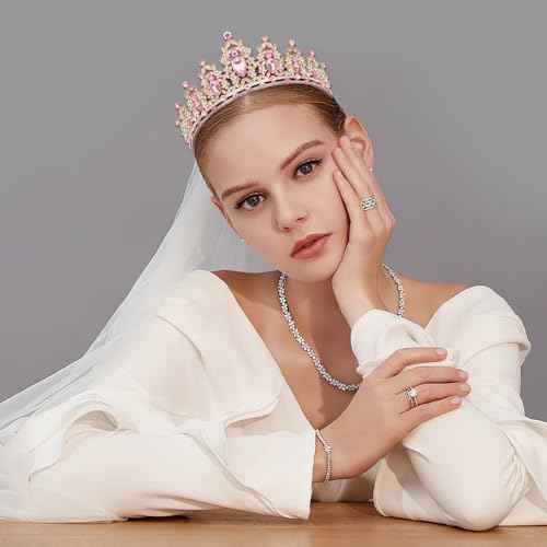 Pink Rhinestone Tiara, Baroque Style, Women's Queen Crown, Adult Tiara Headband, Perfect for Parties, Prom, Wedding, Birthday, Pageant, Fiesta, etc.