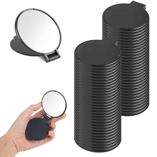50 Pack Mini Makeup Mirror Compact Mirror Bulk, Compact & Travel Mirrors Small Folding Mirror Round Portable Pocket Mirror for Purse, Women Travel Daily Use(Black)