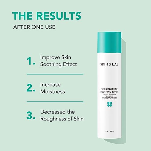 [Skin&LAB] Tricicabarrier Soothing Toner, Infused with CICA, Tea Tree, and Heart Leaf, After Sun Care Product, Calm Sunbun and Hydrate Skin, Korean Toner, All Skin Types, 5.07 fl. oz.