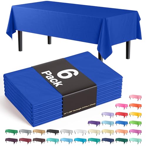 Exquisite 6-Pack Premium Plastic Tablecloth 54in. x 108in. Rectangle Plastic Table Cover - Blue