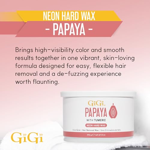 Gigi Neon Hard Wax ? Papaya, Stripless Wax for Hair Removal, Ideal for Sensitive Skin, 14 Oz