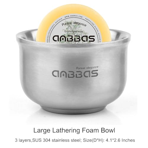 Anbbas Synthetic Badger Shaving Brush,Stainless Steel Shaving Razor and Brush Stand and Lathering Foam Bowl,3.5 oz Natural Shaving Soap Puck Refill for Men