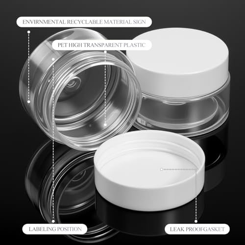 Patelai 60 Pcs Plastic Container Jars with Lids Round Clear Travel Cosmetic Container Jars for Toiletries, Lotion, Cream, Ointments, Makeup, Rhinestone, Samples, Kitchen Storage (White,1 oz)
