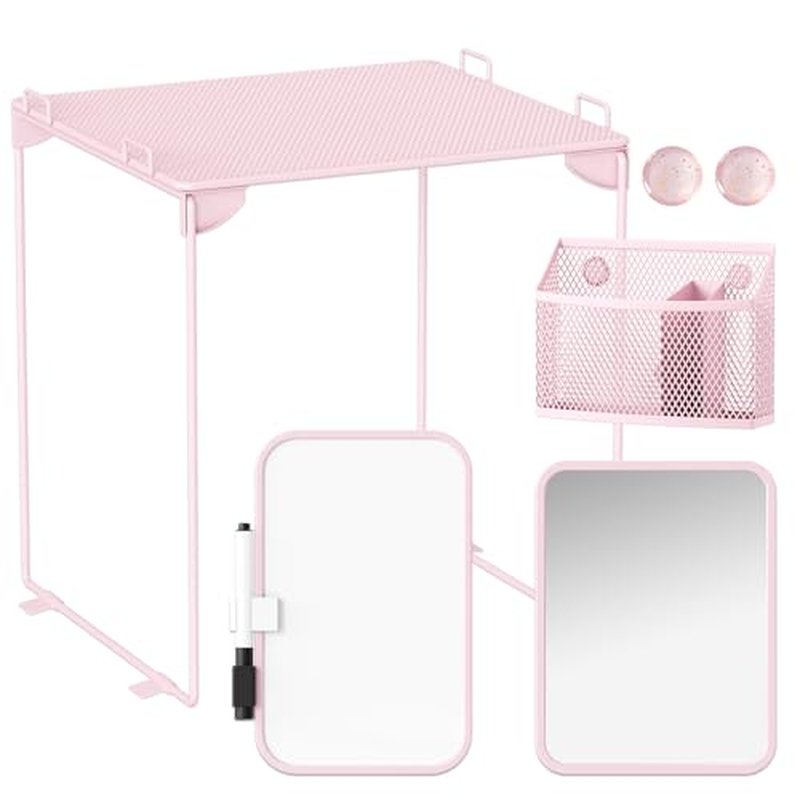 7-Piece Pink Locker Organizer Set with Shelf & Magnetic Accessories