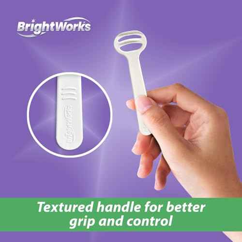 Brightworks Disposable Tongue Scraper for Adults ? 96 Count Hygienic Tongue Cleaner for Fresh Breath ? Recycled Plastic, Curved Design Tongue Cleaner ? Travel-Friendly