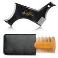 Men's Beard Shaping Styling Tool with Handmade Pocket Size Wooden Comb in PU Cover, 2026 Version Precision Edging for Jaw, Cheek & Neck Lines, Works with All Beard Razors & Trimmers