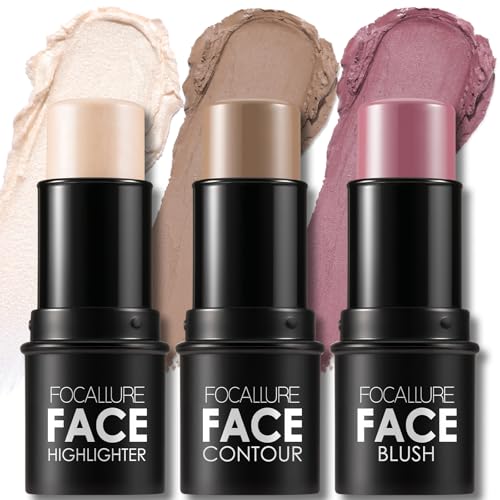 FOCALLURE 3-Piece Cream Contour Sticks Kit - Blush, Bronze & Highlighter