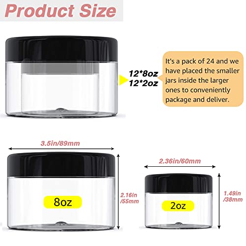 4 oz & 8oz Plastic Containers with Lids + 2oz Small Plastic Containers with Lids (Set of 48) Plastic Jars with Lids Cosmetic Jar