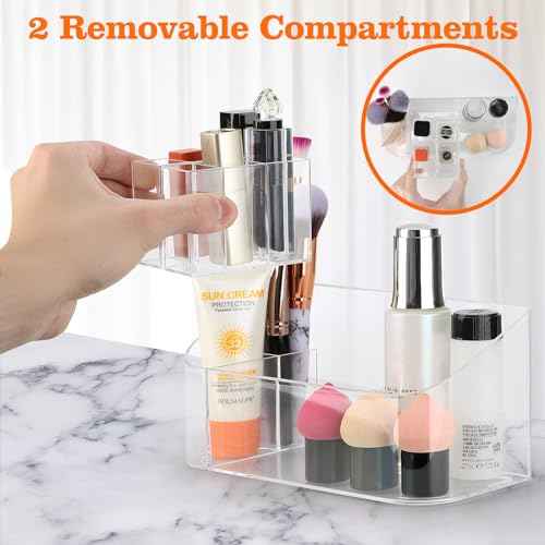 Clear Makeup Tray Holder Organizer Cosmetic Display Case, Small Makeup Organizer for Vanity Bathroom Counter Countertop Tabletop Desktop Vanity Drawers (Clear)