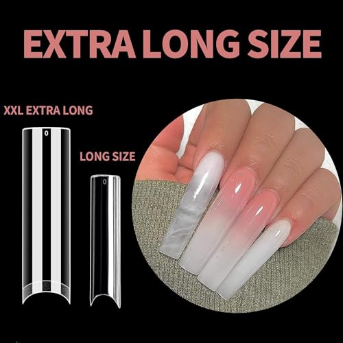 UNA GELLA XXL Long Square Nail Tips - 120 Pcs Clear Half Cover Fake Nails
