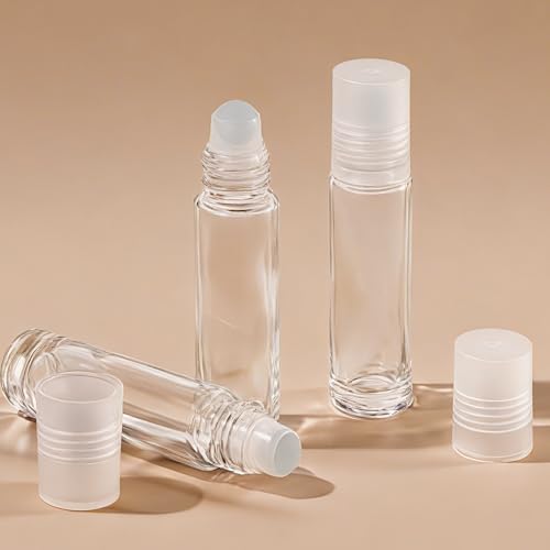 Essential Oil Roller Bottles, 48 Pack Hoa Kinh 10ml Empty Glass Clear Roller Bottles with Balls - Refillable Perfume Containers for Travel & DIY