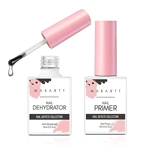 Makartt Poly Nail Gel Set Clear Nude Pink 2PCs 50ML Gel Builder Bundle with Makartt Nail Dehydrator and Primer Set, Air Dry Professional Long-lasting Nail Prep