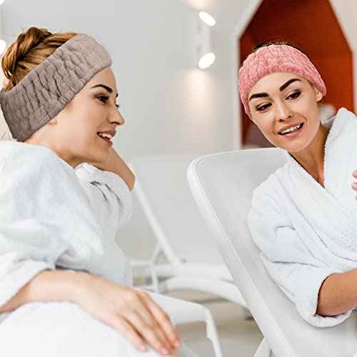 Chuangdi 3 Pieces Spa Headband for Women Facial Makeup Headband Soft Terry Cloth Hairband for Washing Face Mask Spa Shower Gifts(Pink, Gray, Dark Brown)