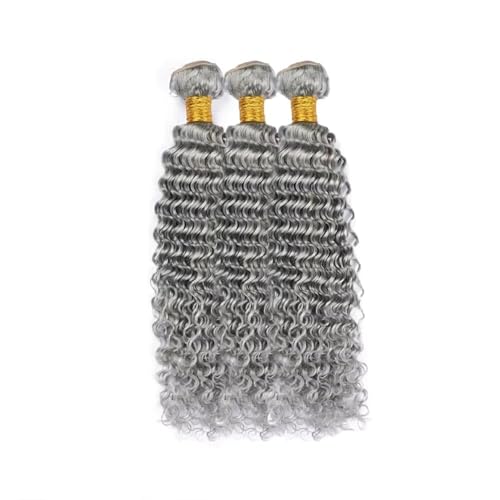 Grey Deep Wave Human Hair 3 Bundles 30-34 Inch