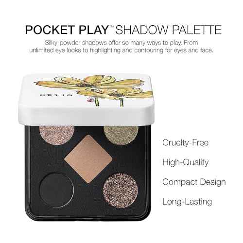 stila Pocket Play¢â Eye Shadow Palette | 5 Silky Powder Shades for Eyes, Face, Highlight & Contour | Compact, Travel-Friendly, Blendable Formula | Matte & Shimmer, Neutral & Bold Tones
